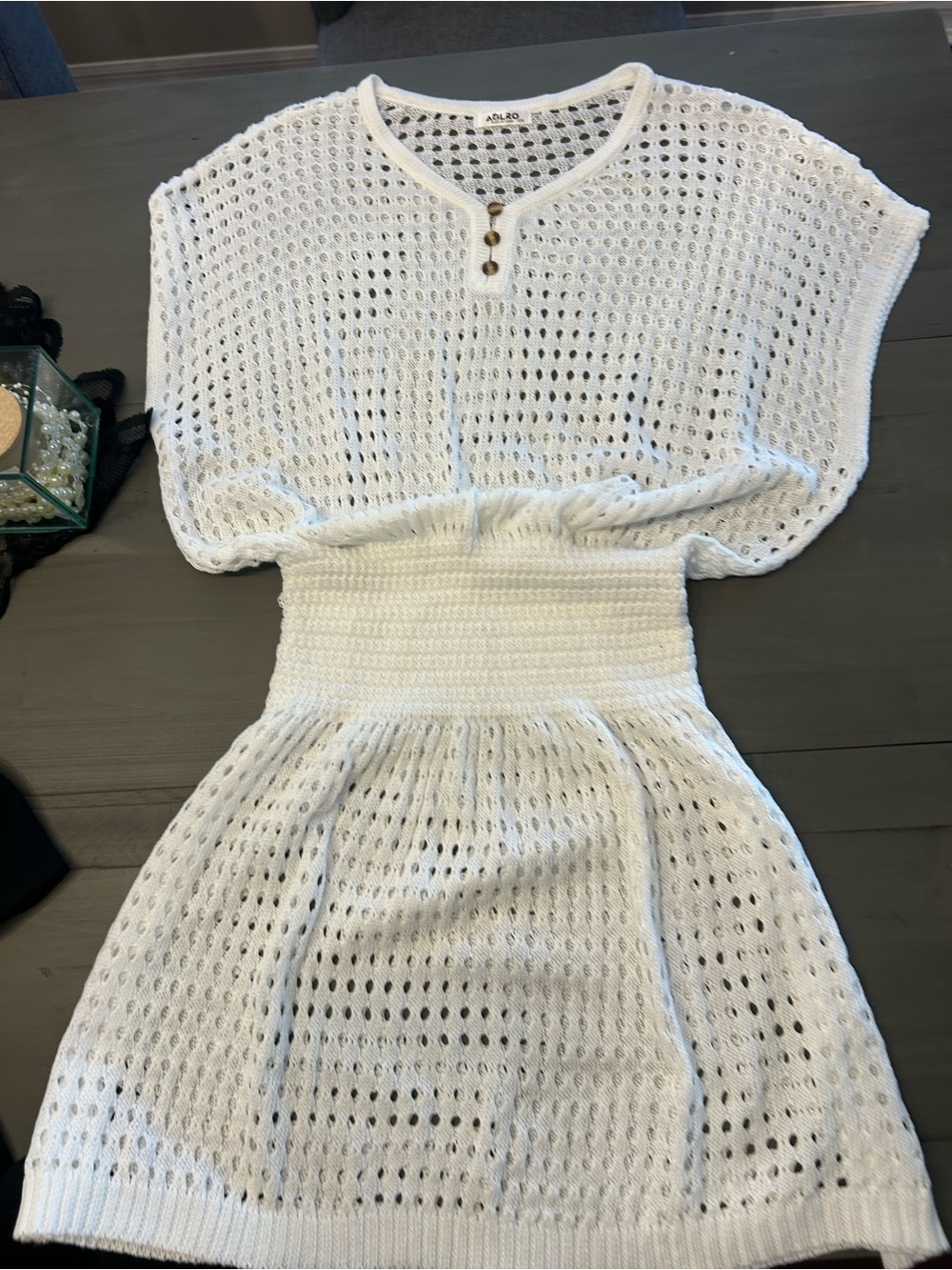 Adore White Open-Knit Smocked-Waist Swim Coverup